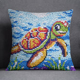 Whimsical Turtle in Aquatic Wonderland - Latch Hook Pillow Kit