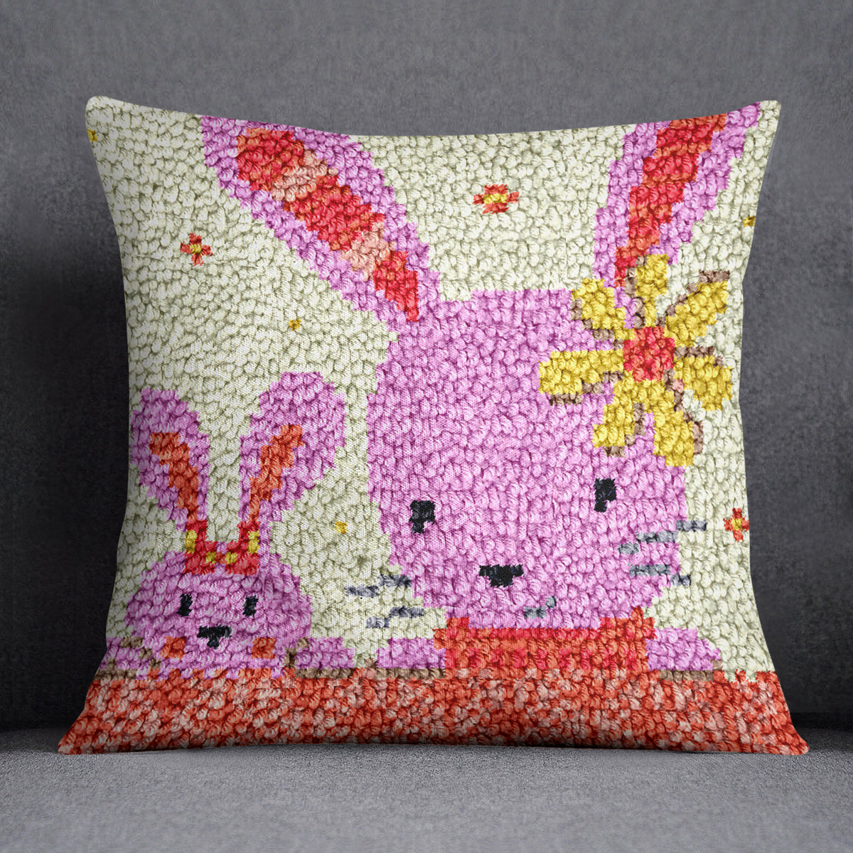 Whimsical Bunny Duo - Latch Hook Pillow Kit