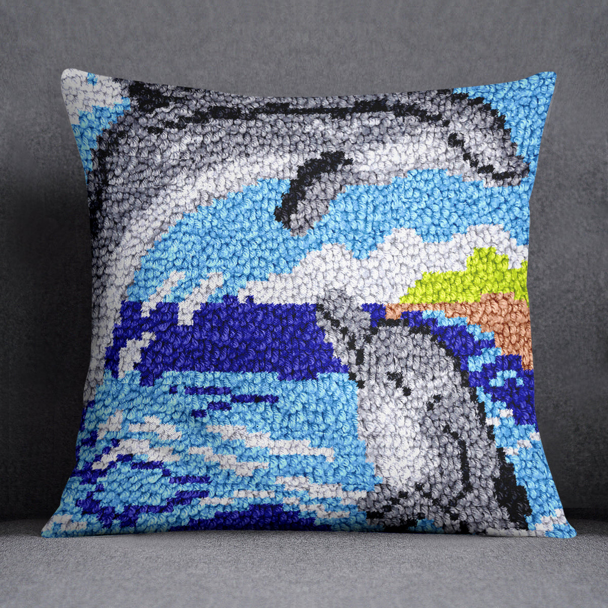 Joyful Dolphins in Play - Latch Hook Pillow Kit