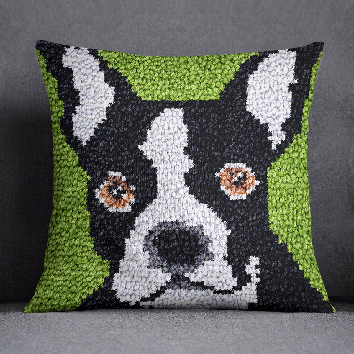 Playful Pup in Vibrant Green - Latch Hook Pillow Kit