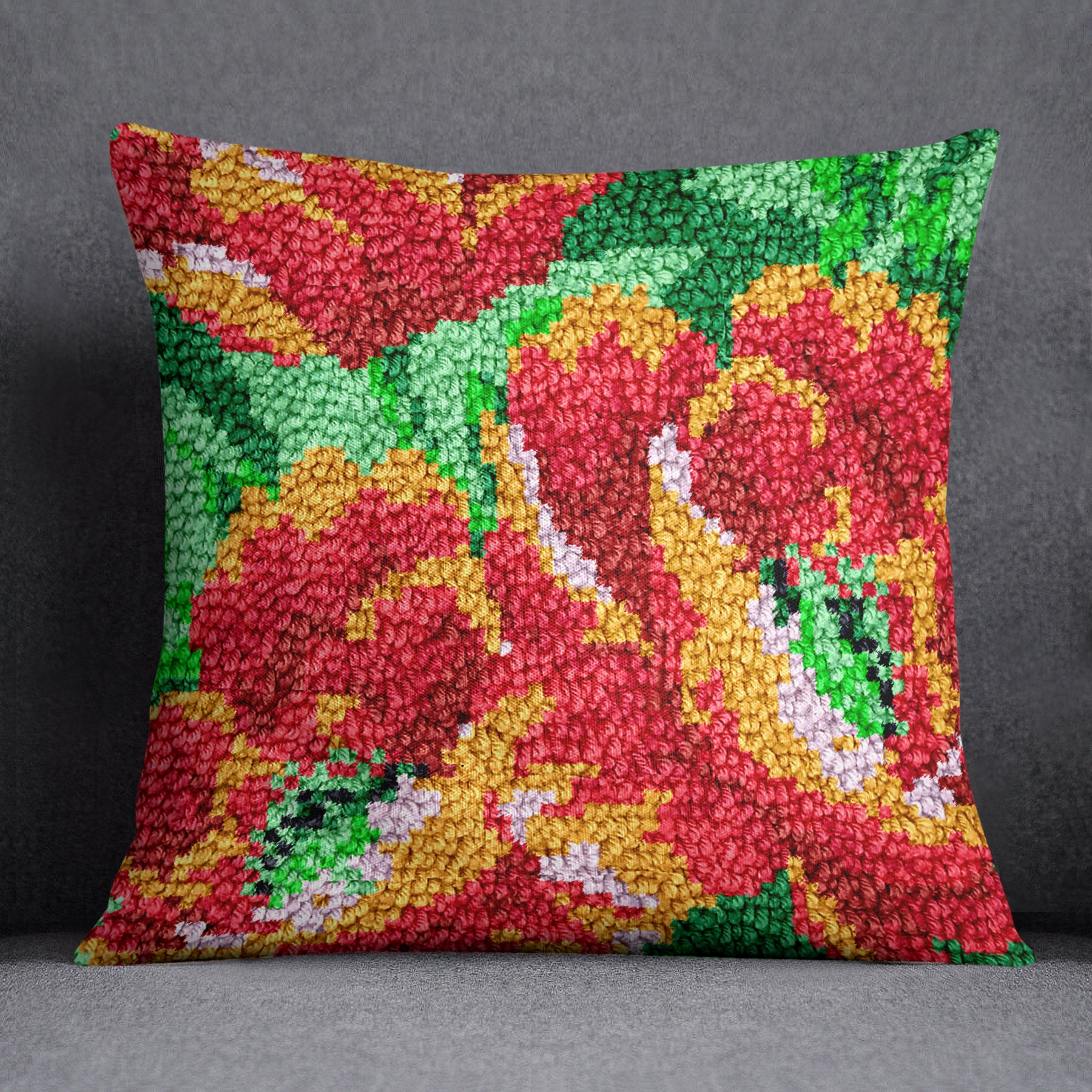 Vibrant Floral Tapestry - Latch Hook Pillow Kit