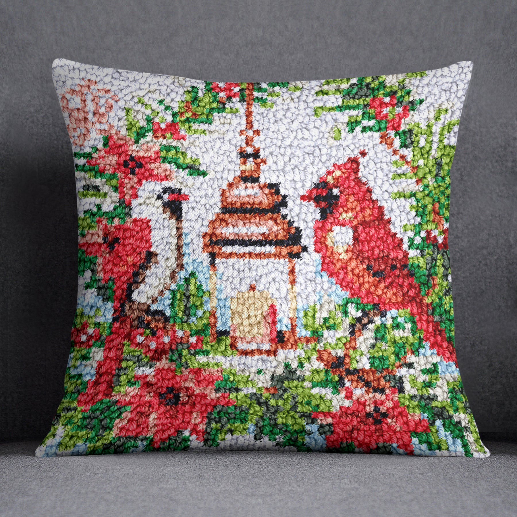 Winter Serenity: Cardinals by the Lantern - Latch Hook Pillow Kit