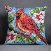 Vibrant Cardinal in Bloom - Latch Hook Pillow Kit