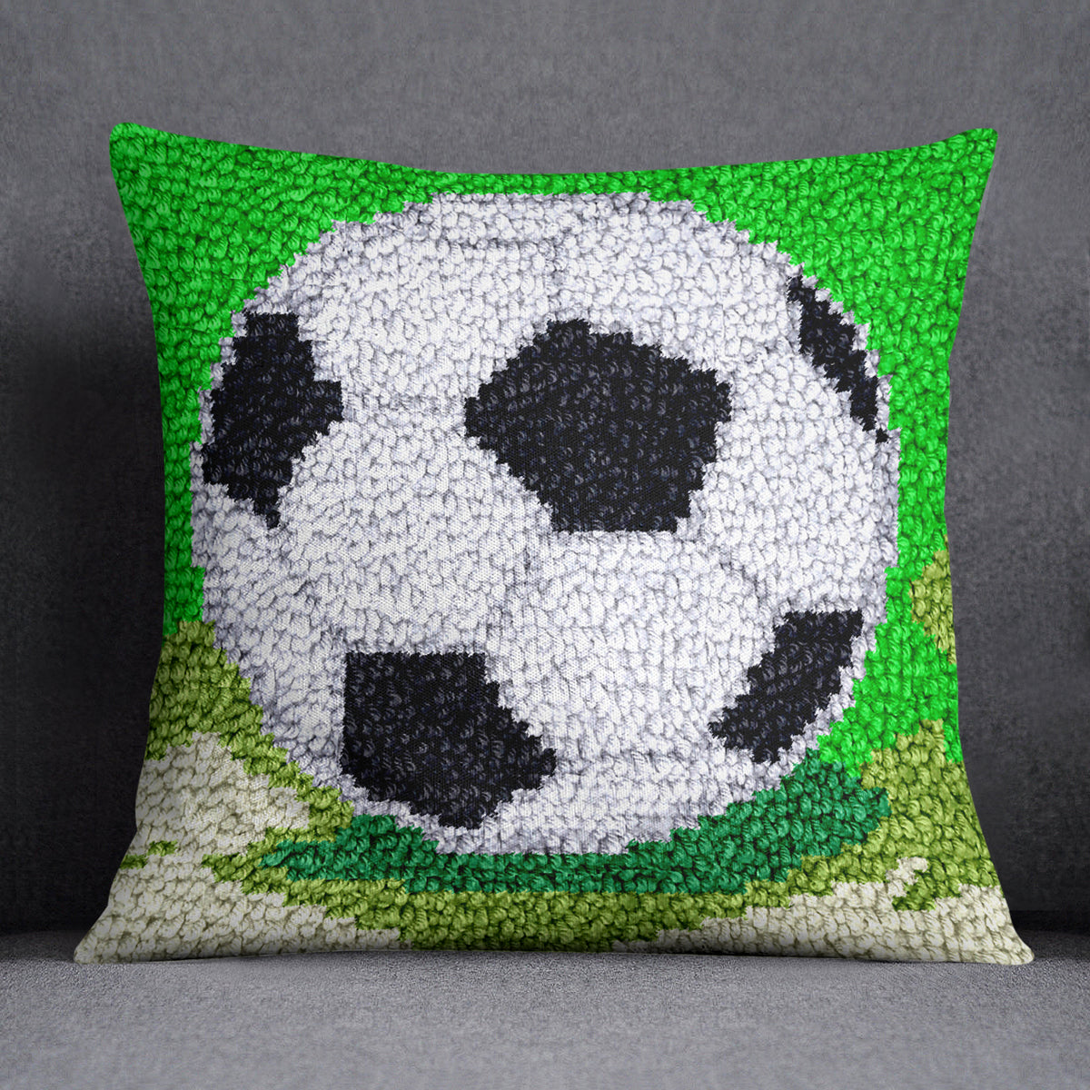 Playful Soccer Ball Art - Latch Hook Pillow Kit