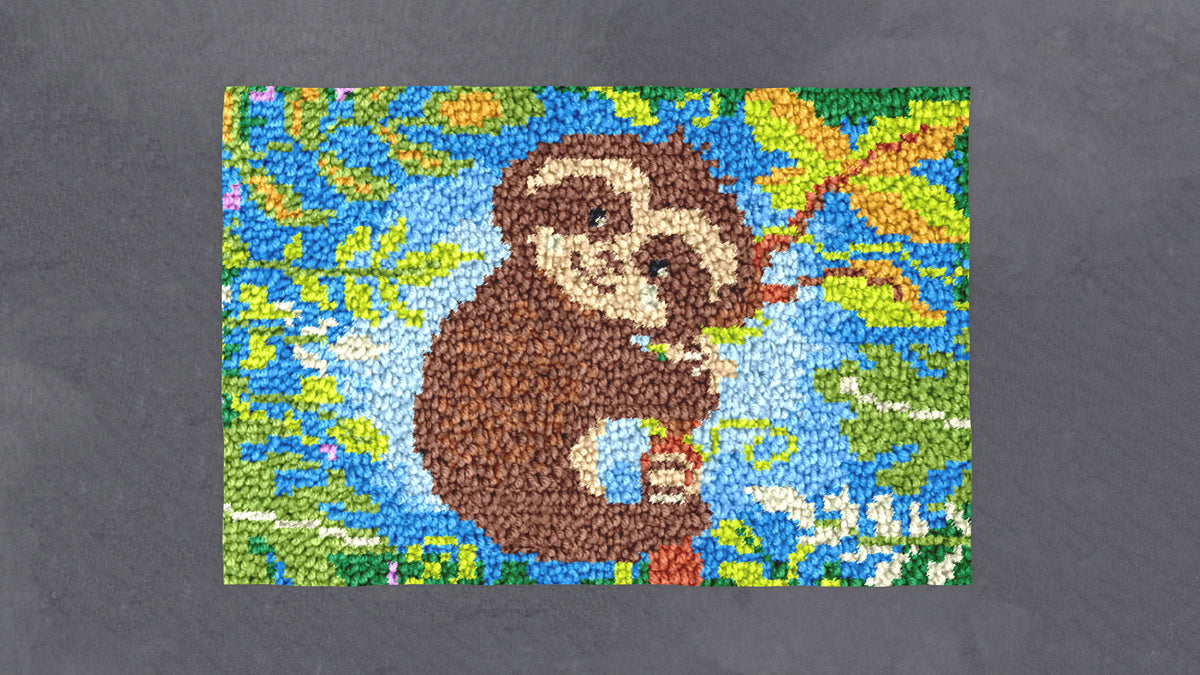 Joyful Sloth in a Tropical Paradise - Latch Hook Rug Kit