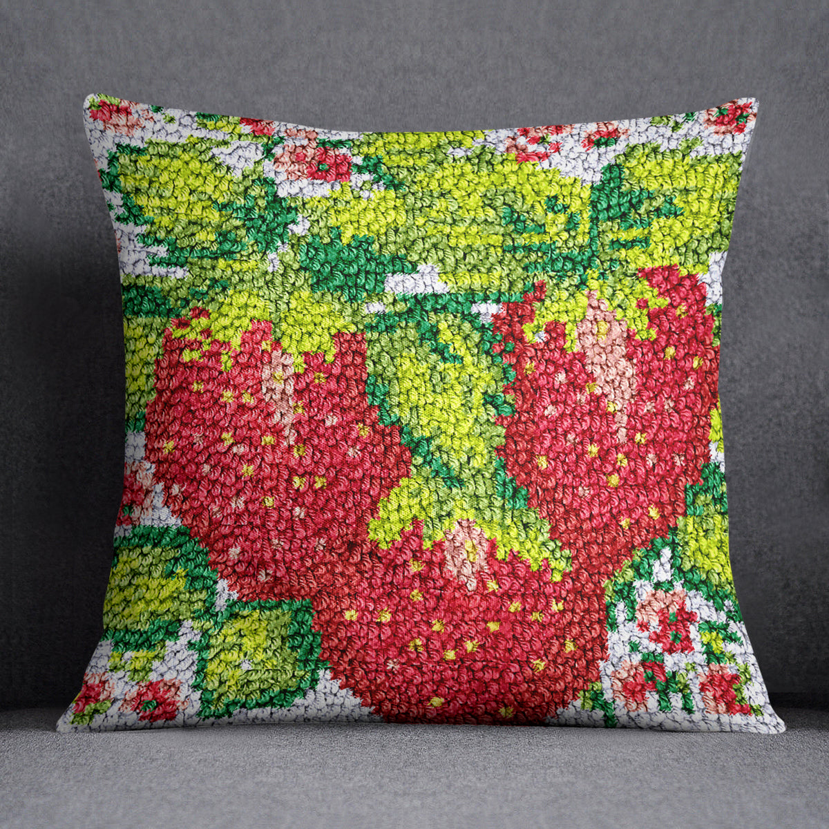 Juicy Strawberries Embroidery - Latch Hook Pillow Kit