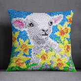 Whimsical Lamb Amidst Daffodils - Latch Hook Pillow Kit