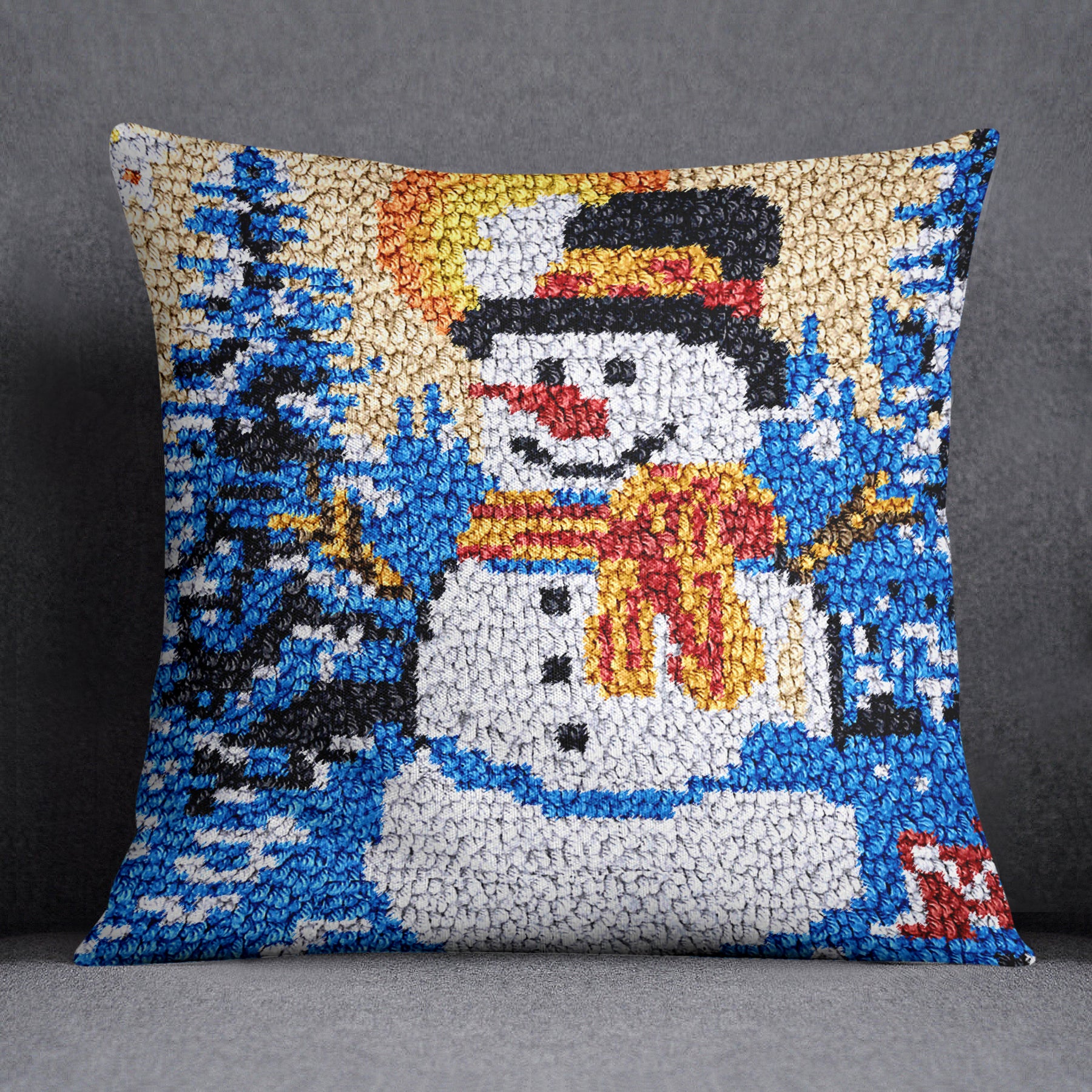 Whimsical Winter Snowman - Latch Hook Pillow Kit