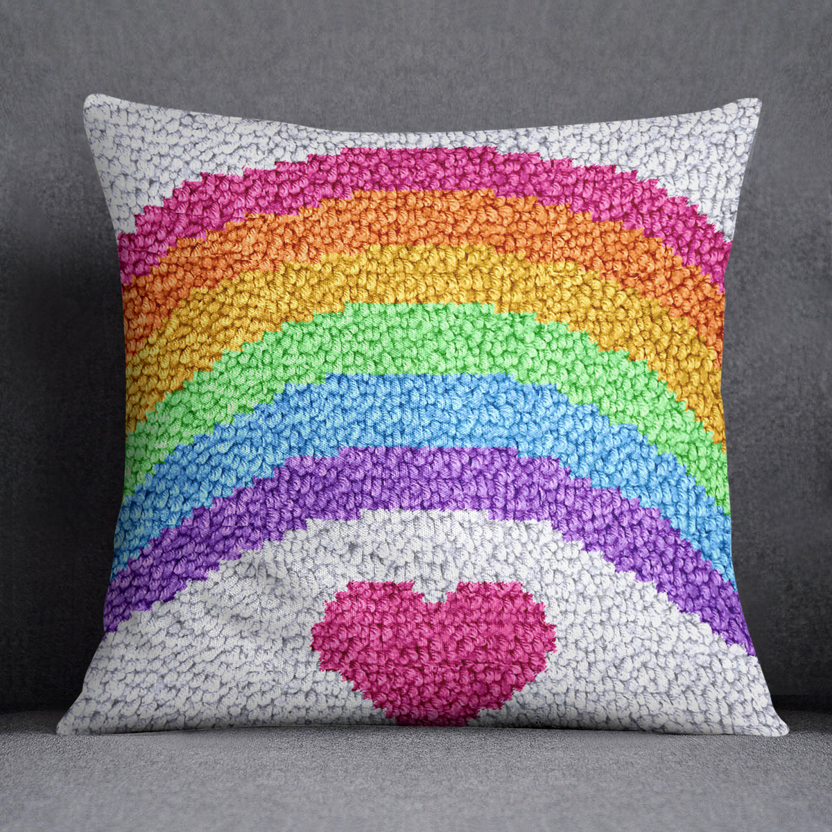 Colorful Rainbow Heart - Latch Hook Pillow Kit