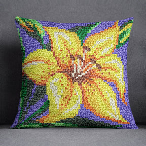 Vibrant Yellow Lily Patch - Latch Hook Pillow Kit