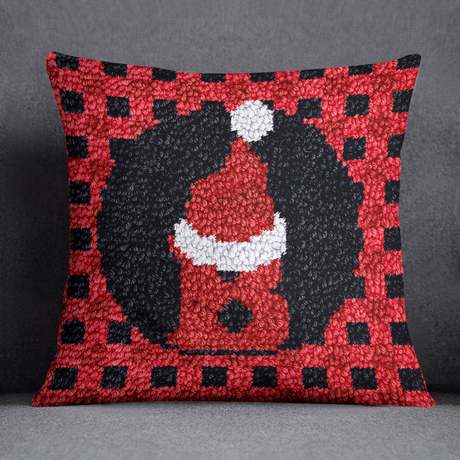 Festive Santa Plaid - Latch Hook Pillow Kit