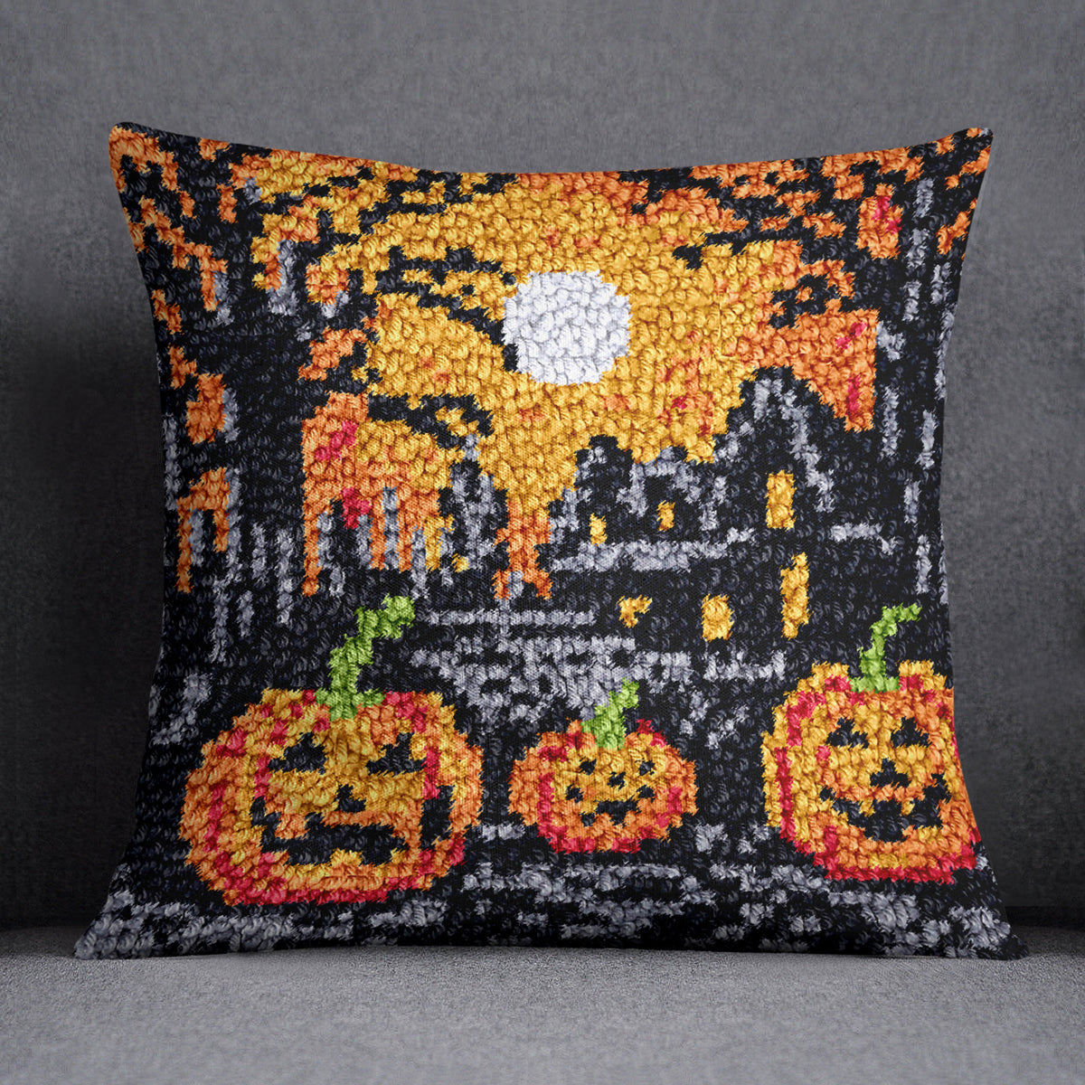 Haunting Harvest Night - Latch Hook Pillow Kit