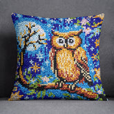 Moonlit Owl on Branch - Latch Hook Pillow Kit