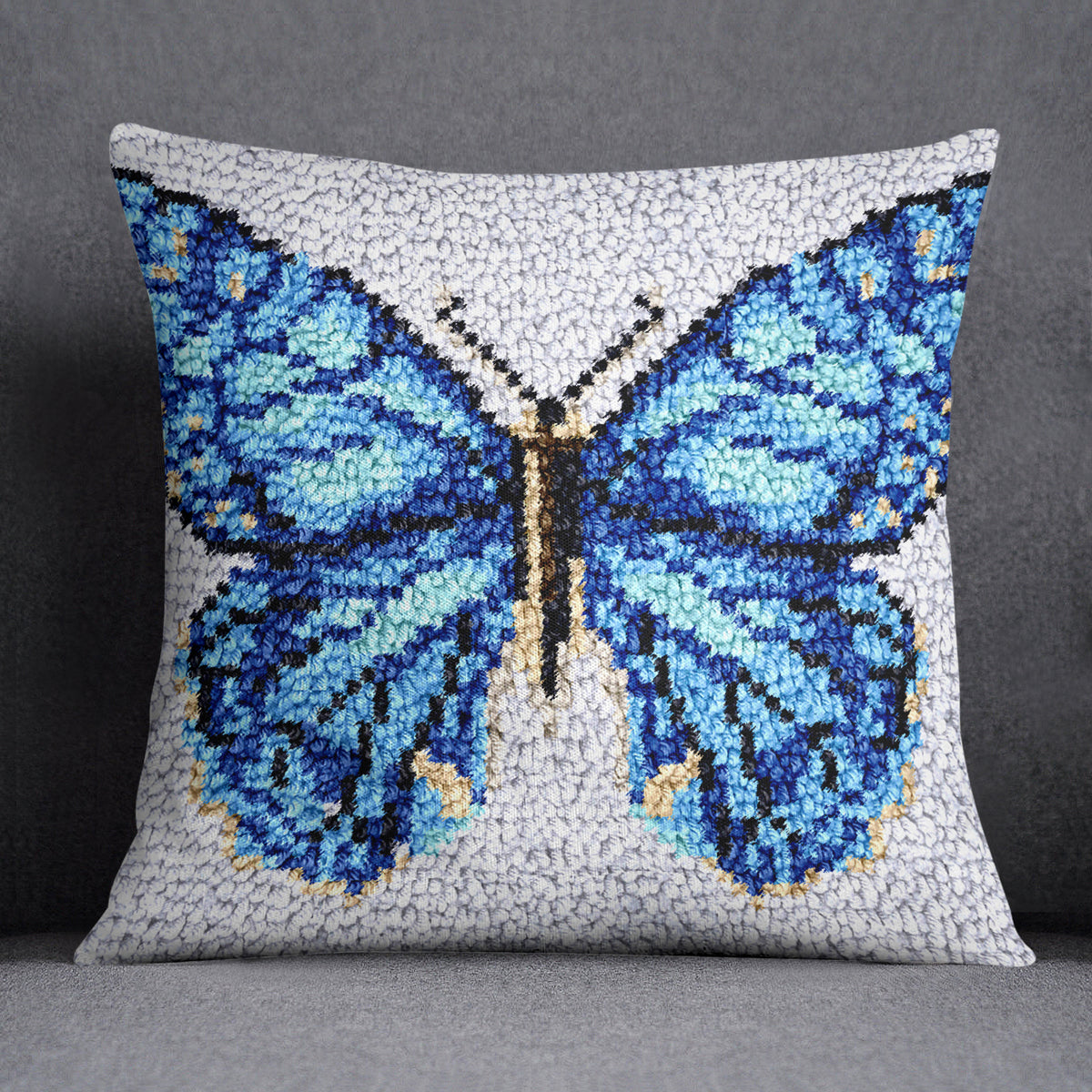 Majestic Blue Butterfly - Latch Hook Pillow Kit