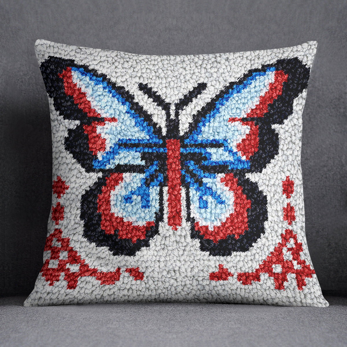 Vibrant Butterfly Tapestry - Latch Hook Pillow Kit