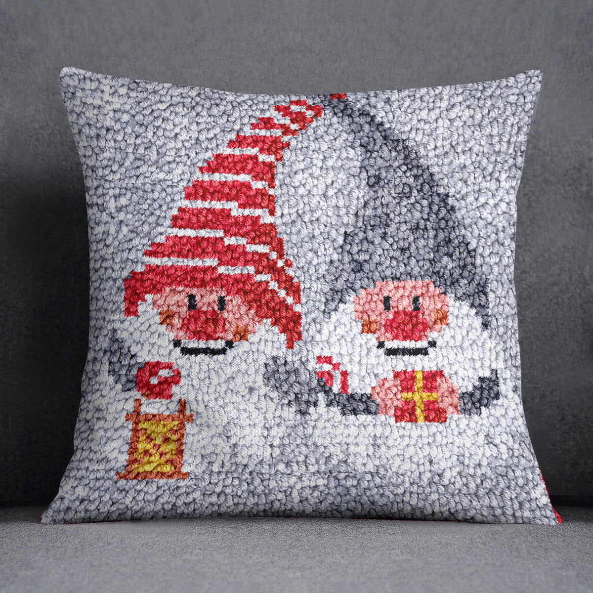 Joyful Gnomes Holiday Artwork - Latch Hook Pillow Kit