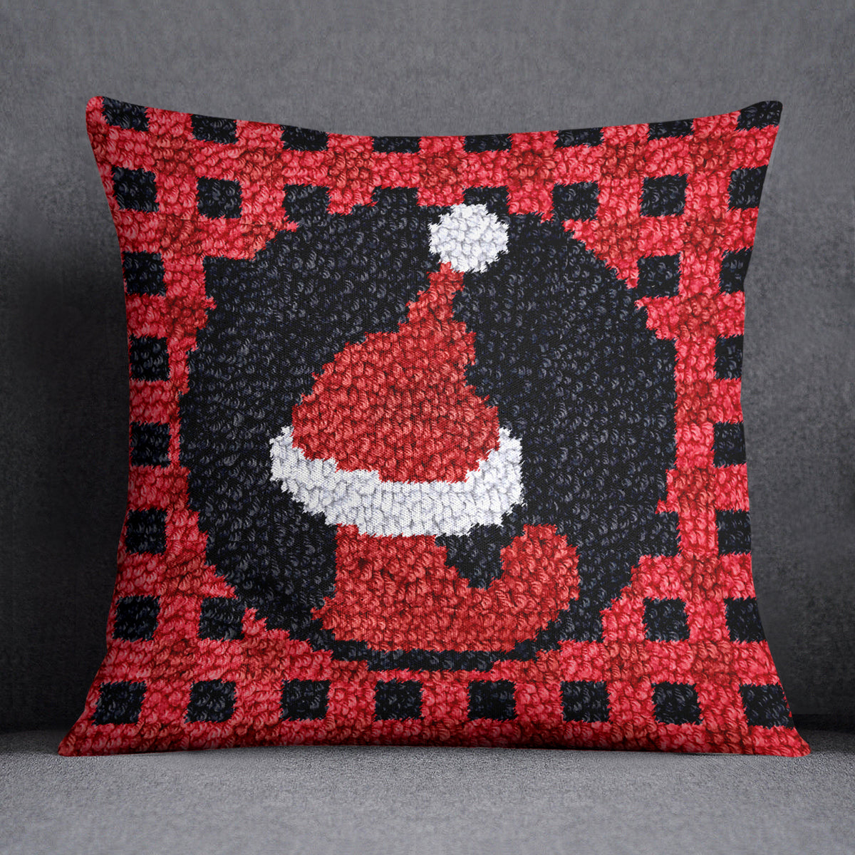 Festive Santa Hat Mat - Latch Hook Pillow Kit