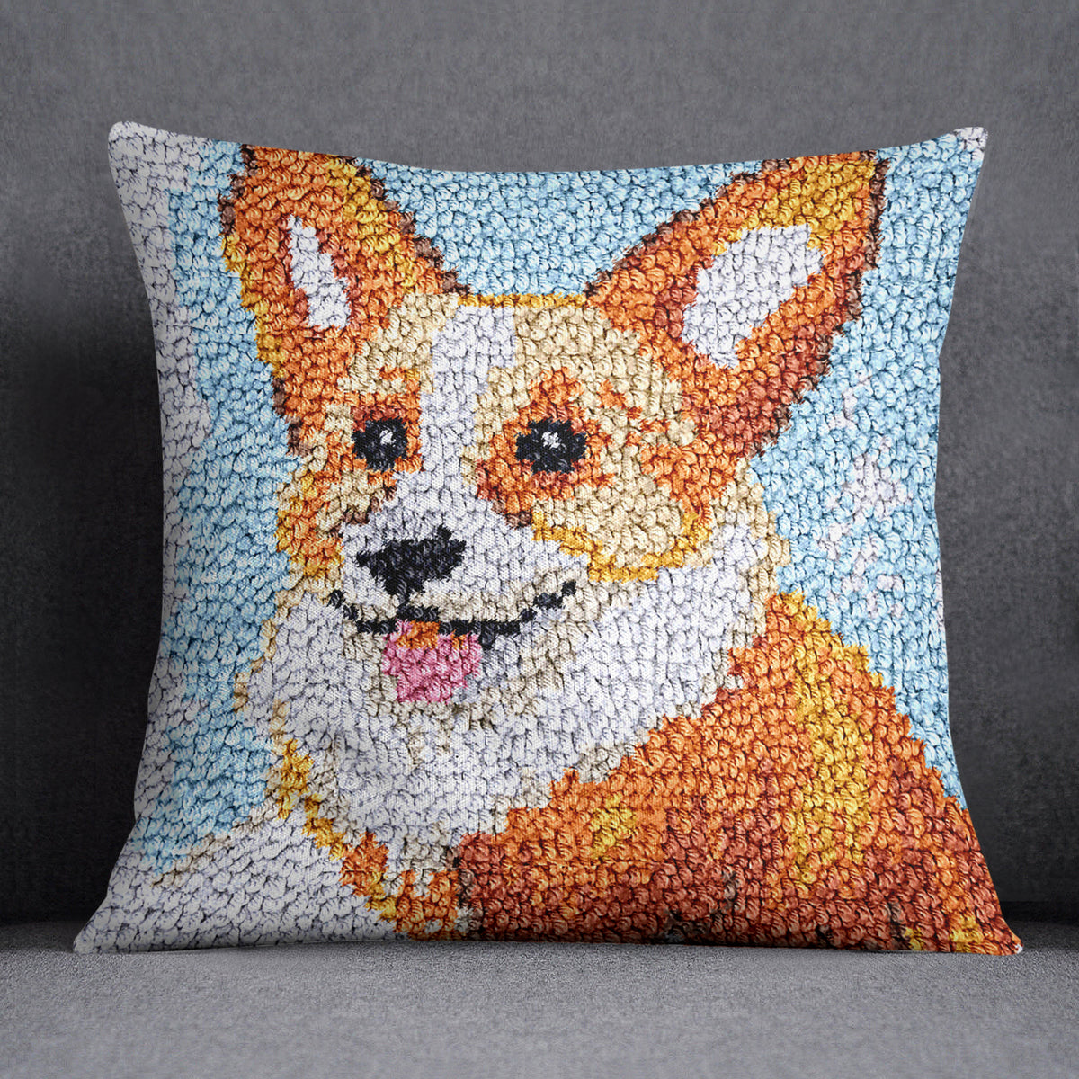 Playful Corgi Delight - Latch Hook Pillow Kit