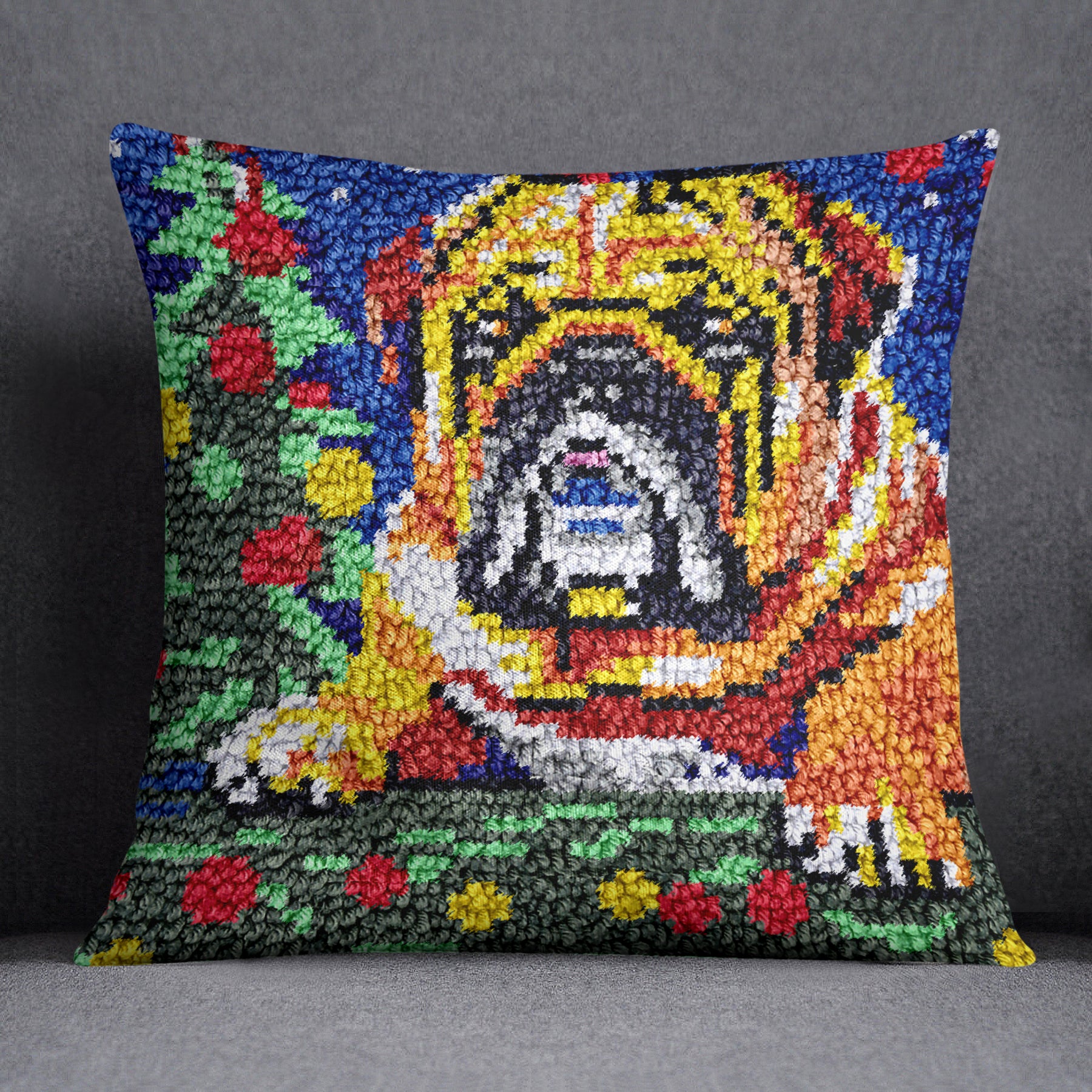 Festive Bulldog Delight - Latch Hook Pillow Kit