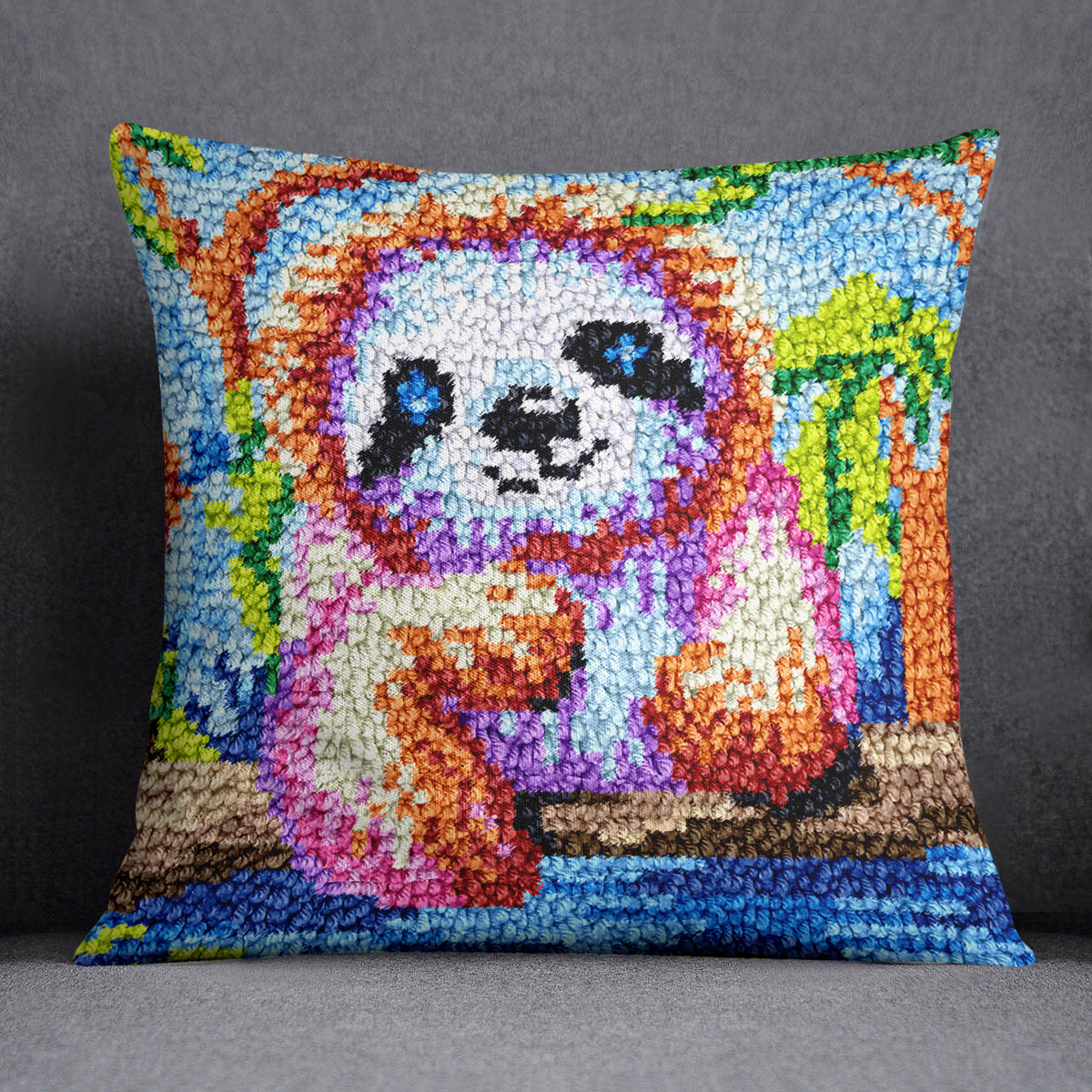 Charming Sloth in a Tropical Paradise - Latch Hook Pillow Kit