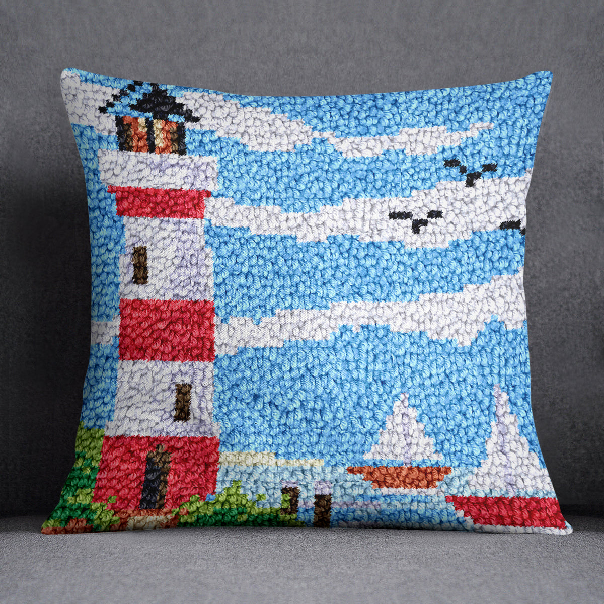 Coastal Lighthouse Serenity - Latch Hook Pillow Kit