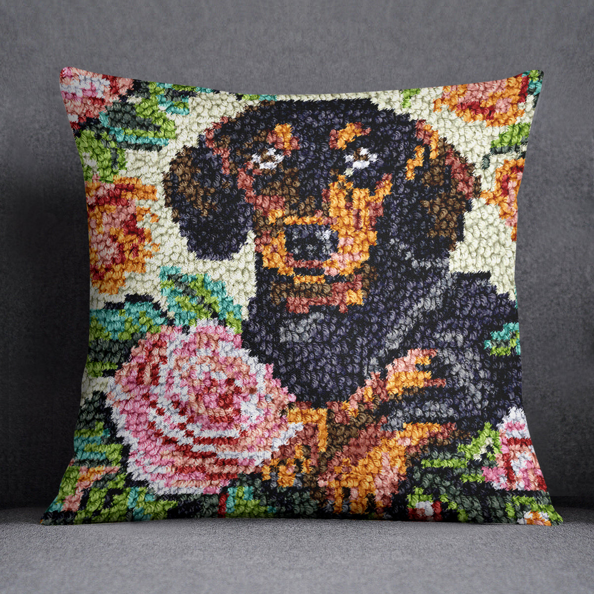 Floral Canine Delight - Latch Hook Pillow Kit