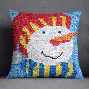 Cheerful Snowman Delight - Latch Hook Pillow Kit