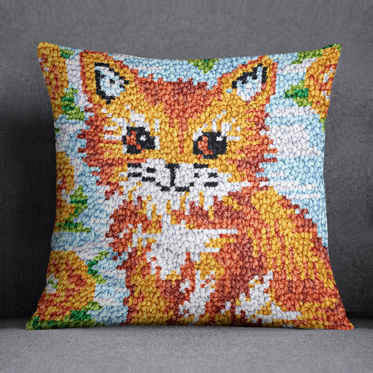 Whimsical Orange Fox - Latch Hook Pillow Kit