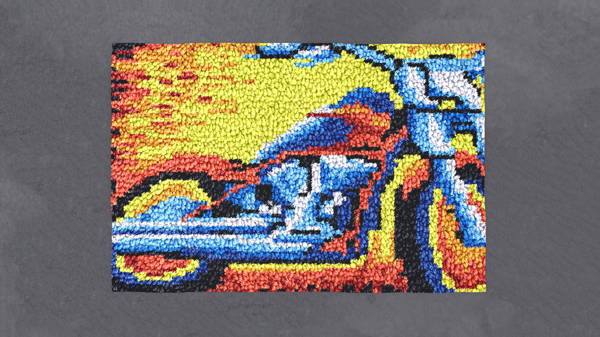 Vibrant Motorcycle Delight - Latch Hook Rug Kit