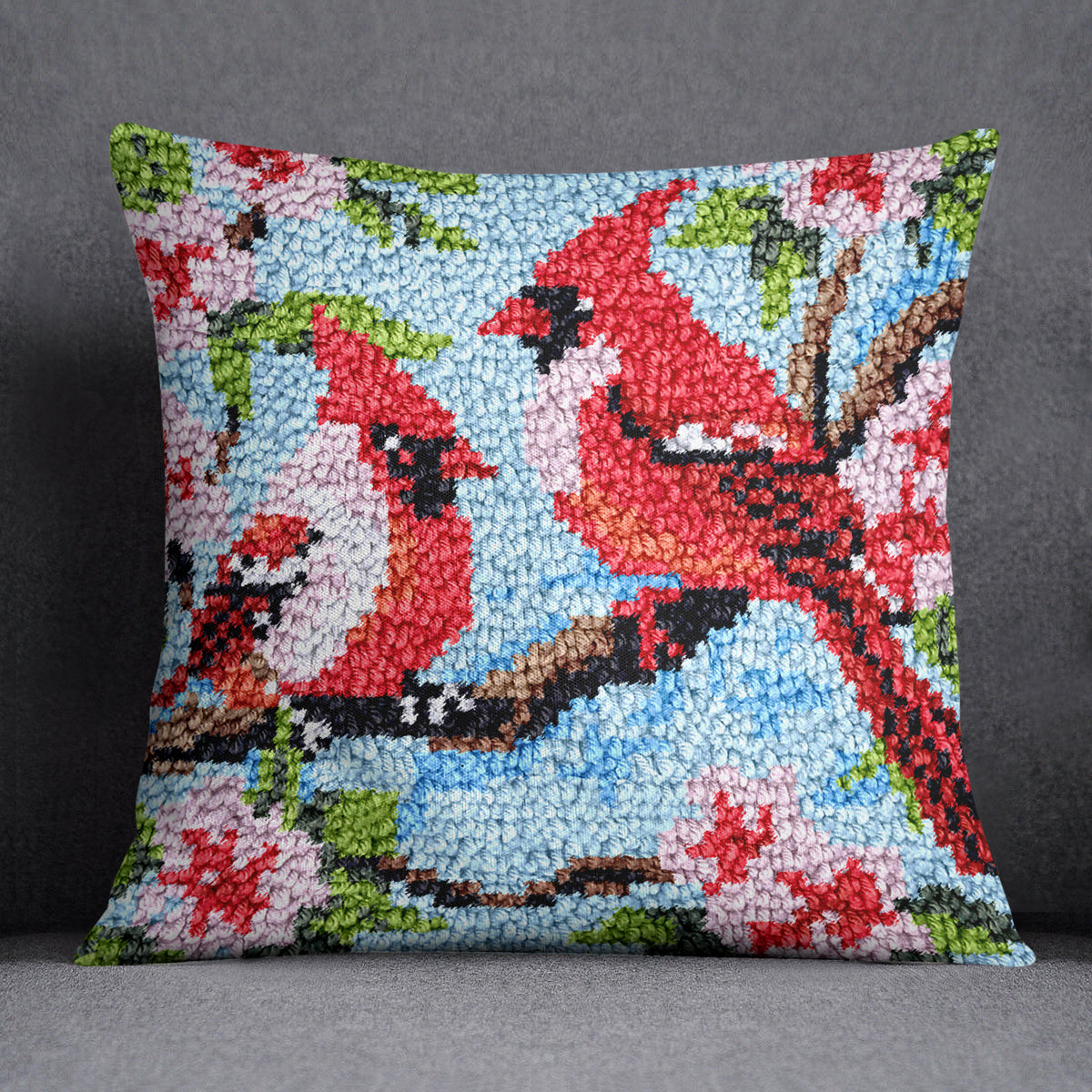 Cardinals in Bloom - Latch Hook Pillow Kit