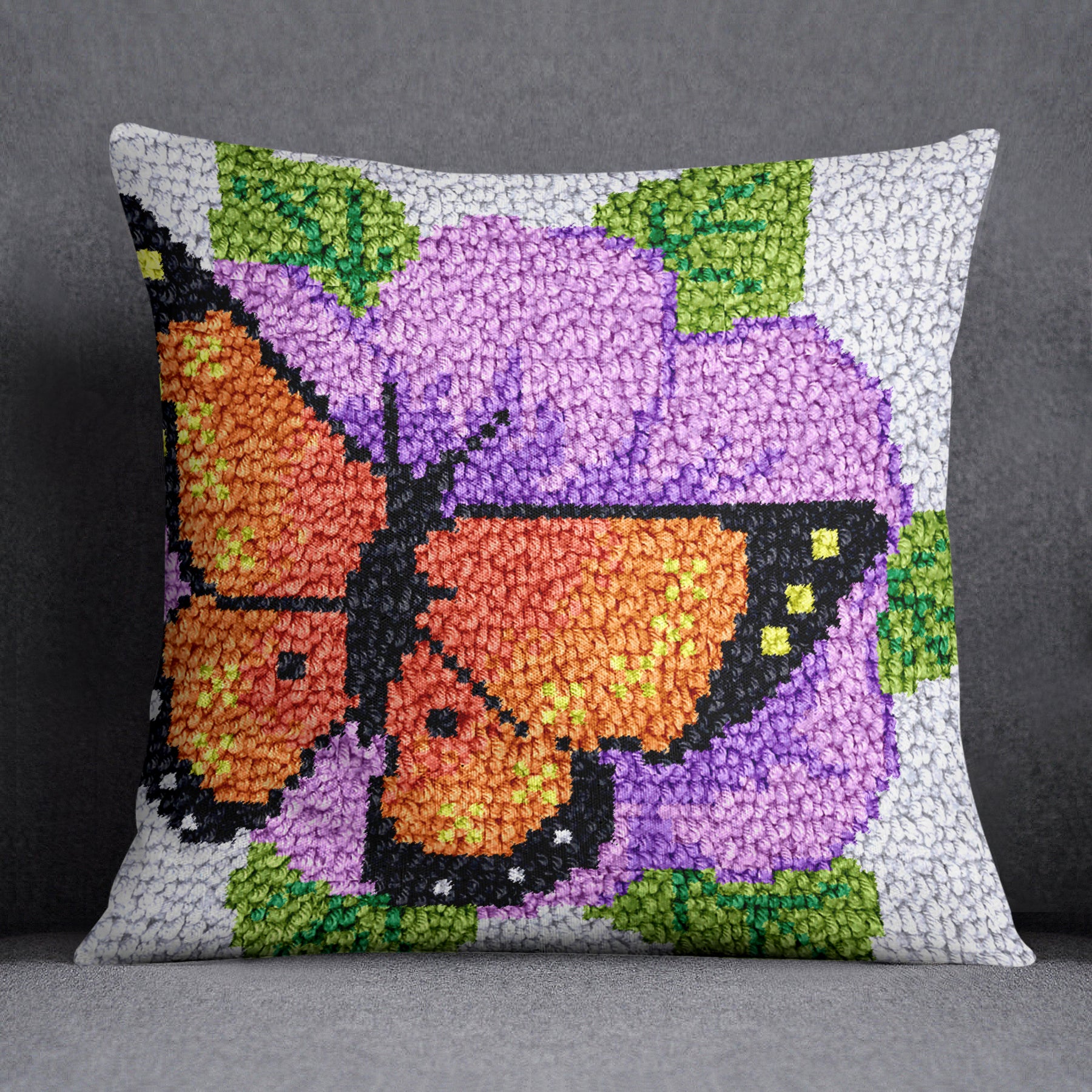 Vibrant Butterfly Blossom - Latch Hook Pillow Kit