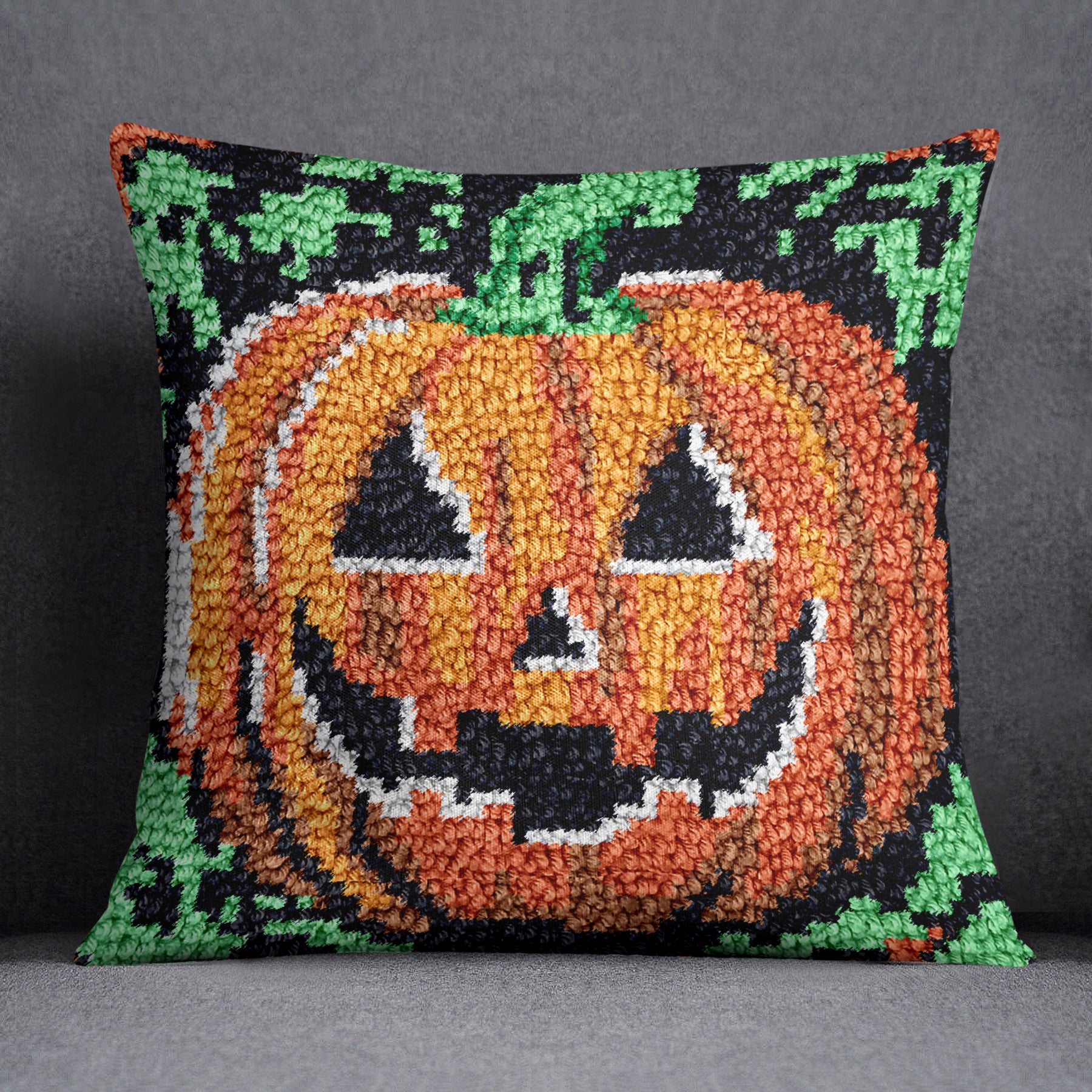 Cheerful Halloween Pumpkin - Latch Hook Pillow Kit