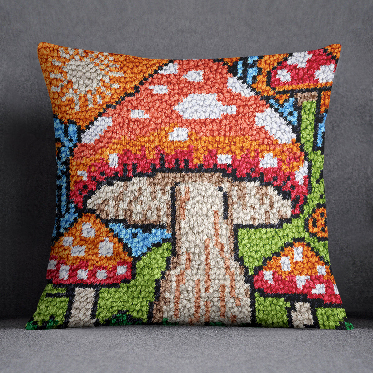 Whimsical Mushroom Wonderland - Latch Hook Pillow Kit