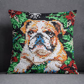 Charming Bulldog in Festive Greens - Latch Hook Pillow Kit