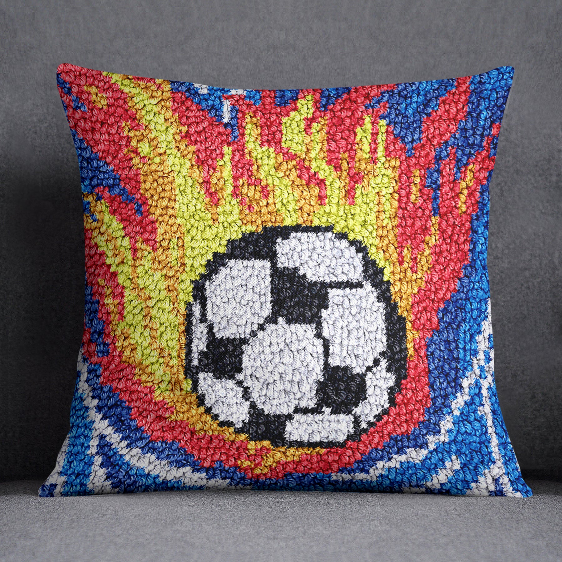 Fiery Soccer Passion - Latch Hook Pillow Kit