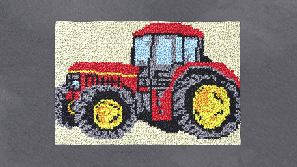 Charming Red Tractor Rug - Latch Hook Rug Kit