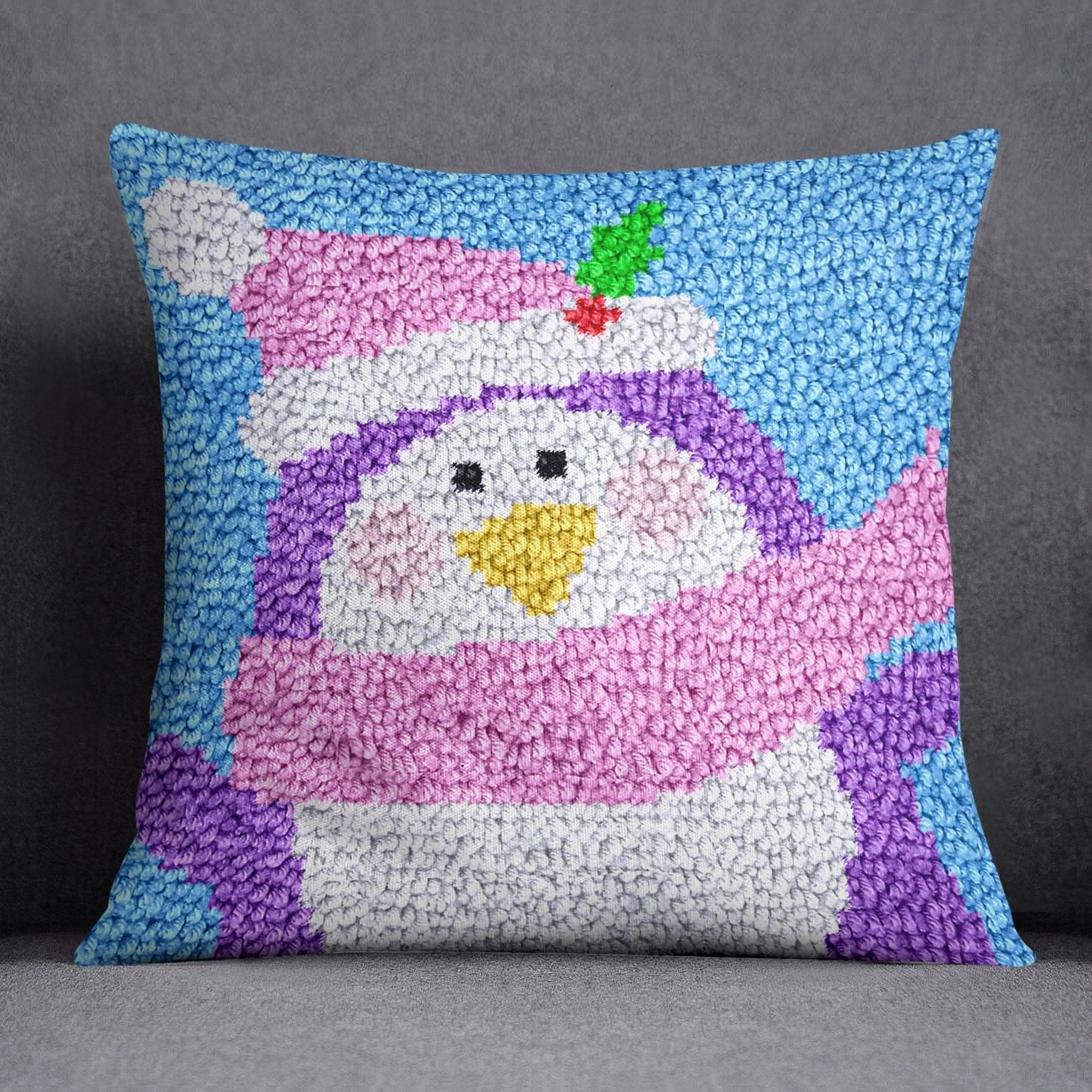 Cheerful Winter Penguin - Latch Hook Pillow Kit