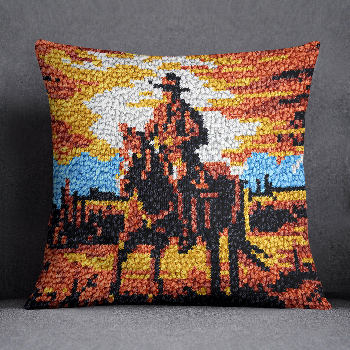 Cowboy at Sunset - Latch Hook Pillow Kit