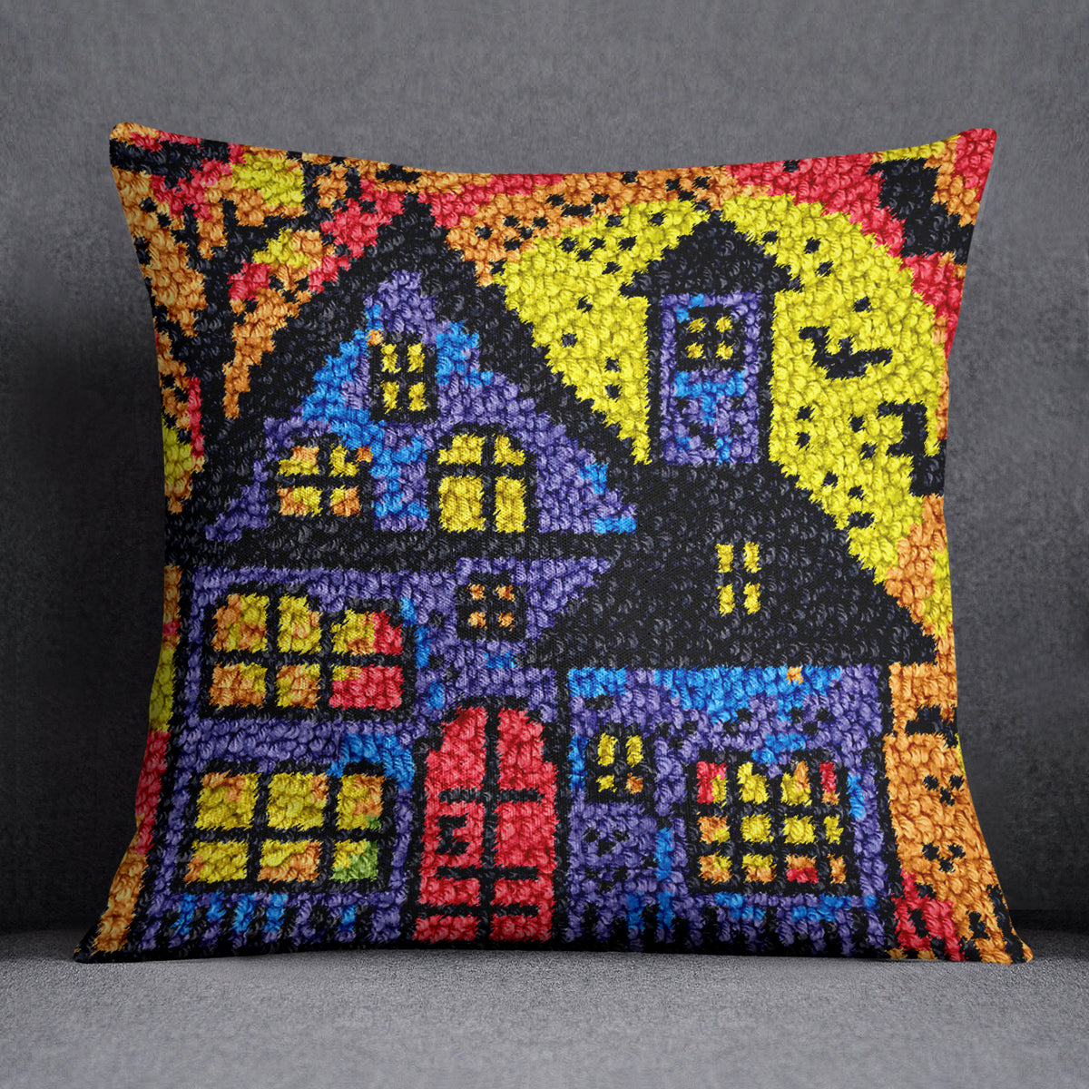 Hauntingly Bright: Halloween House - Latch Hook Pillow Kit