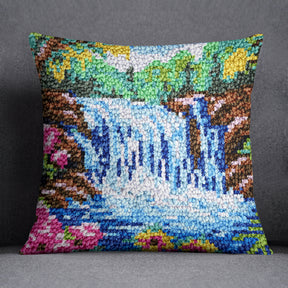 Tranquil Waterfall Scene - Latch Hook Pillow Kit