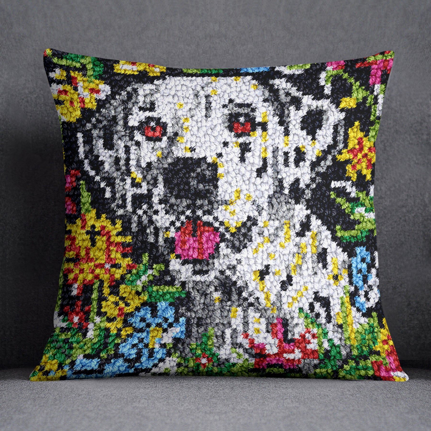 Whimsical Dalmatian in Bloom - Latch Hook Pillow Kit