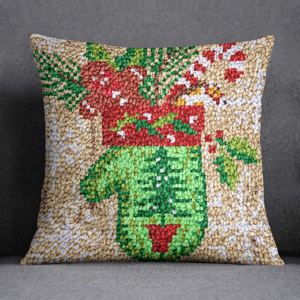 Festive Green Mitten Ornament - Latch Hook Pillow Kit