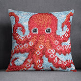 Vibrant Red Octopus in a Serene Ocean - Latch Hook Pillow Kit