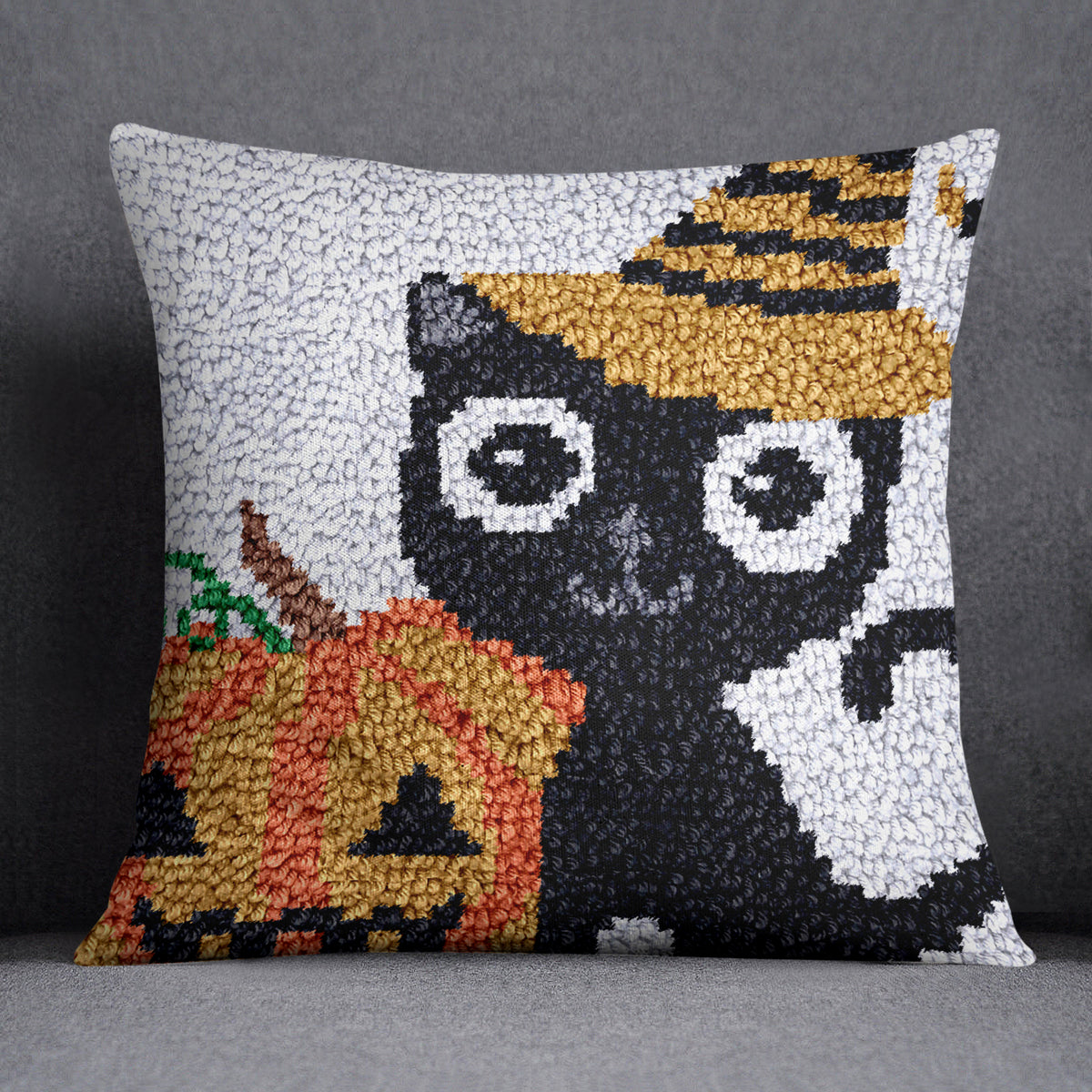 Whimsical Halloween Cat - Latch Hook Pillow Kit