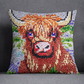 Charming Highland Cow Portrait - Latch Hook Pillow Kit