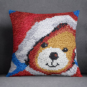 Jolly Bear in Santa Hat - Latch Hook Pillow Kit