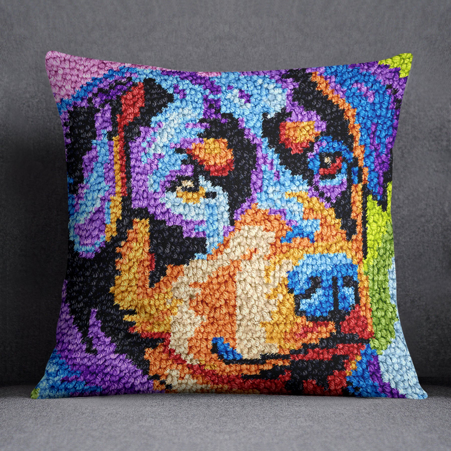 Vibrant Rottweiler Portrait - Latch Hook Pillow Kit