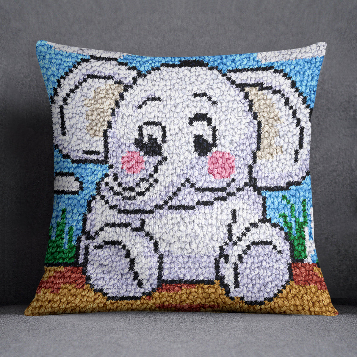 Playful Elephant - Latch Hook Pillow Kit