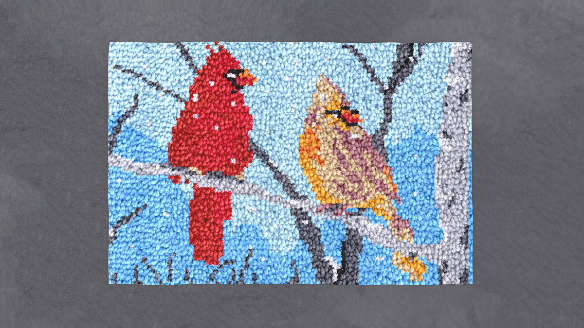 Winter Cardinals: A Vibrant Encounter - Latch Hook Rug Kit