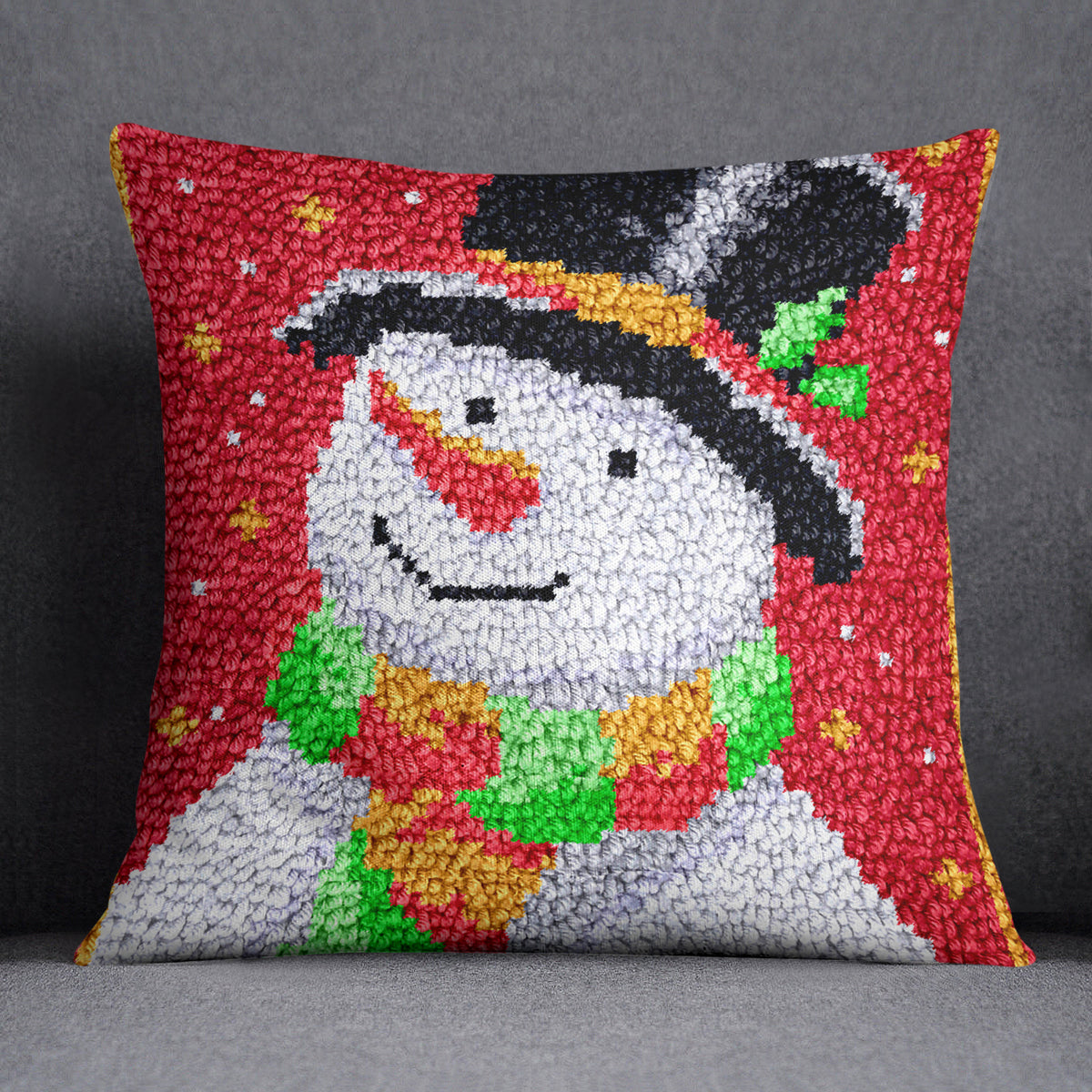 Cheerful Snowman Mosaic - Latch Hook Pillow Kit